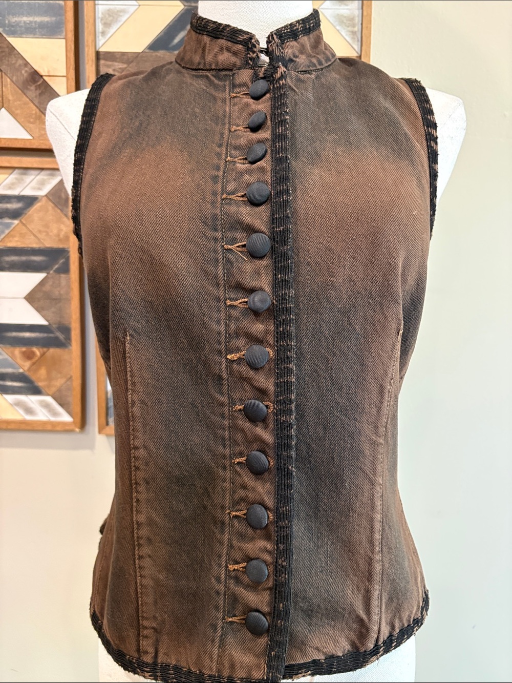 Vintage Ralph Lauren Blue Label Equestrian Brown Denim Button Up Vest size 8 - Picture 2 of 14
